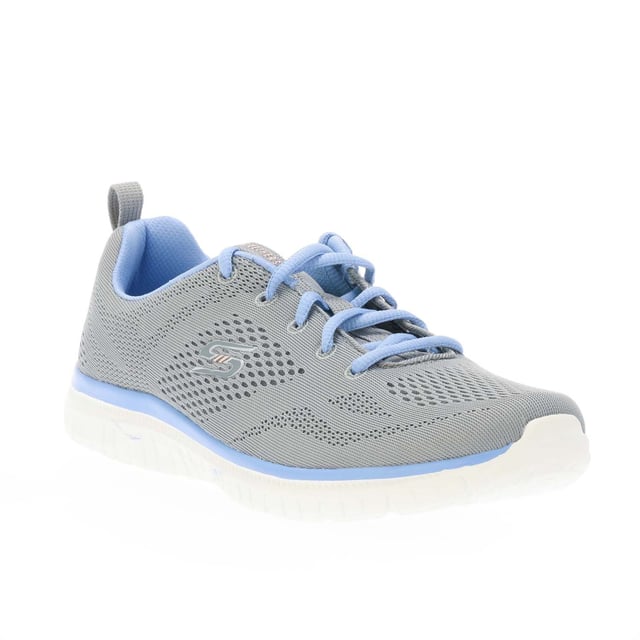 Dames Skechers Virtue - Kind Favor Trainers in grijs - blauw.- Engineered mesh bovenwerk.- Vetersluiting.- Skechers Memory Foam™ dempende comfort binnenzool.- Skechers® logodetail.- Flexibele tractie buitenzool.- Ref: 104412GYBL