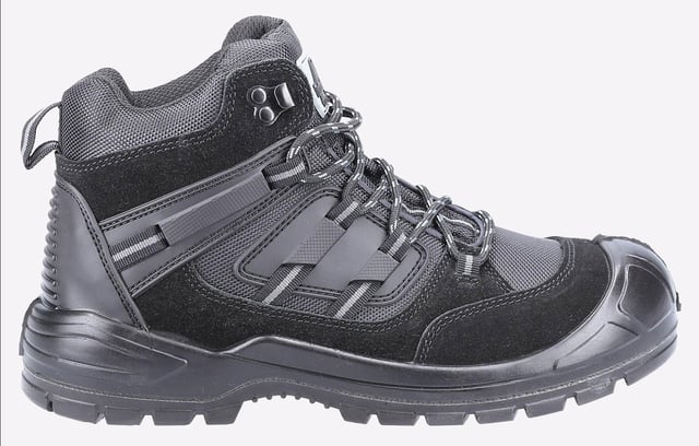 Lightweight safety hiker crafted with suede leather and breathable nylon mesh upper, injected PU scuff cap, steel toe, steel midsole and dual density PU outsole.
- Trendy and Lightweight Safety Hiker
- Upper is made with Suede and Breathable Mesh With Moulded Rubber Overlay
- Rubber Heel Stabiliser for Durability
- Padded Tongue and Collar for Comfort
- Comfortable and Removable EVA Footbed
- Injected Moulded PU Scuff Cap for Extra Durability. Ideal when working on the knees
- Dynamic and Raised Injected PU Midsole Clasps the Upper to Provide Incresed Protection