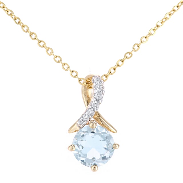 9K (375) Yellow Gold: 1.045gr; # Diamond: 0.02ct; # Blue Topaz: 0.62ct; # Dimension: 46cm x 1.2cm x 0.6cm