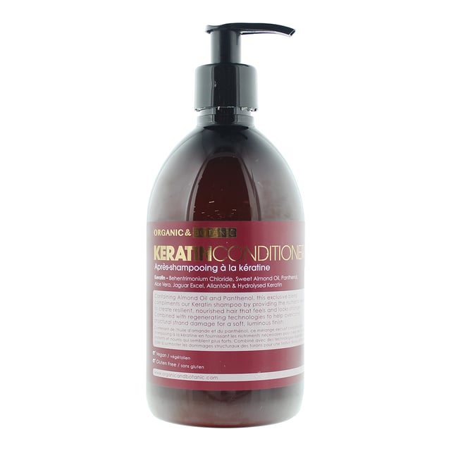 Organic and Botanic Keratin Conditioner is designed to nourish and strengthen your hair, leaving it looking and feeling healthy, silky-smooth, and full of vitality. Infused with natural, organic ingredients, this conditioner is specially formulated to target damaged hair and provide intense hydration and restoration. This conditioner is enriched with keratin, a vital protein that makes up the structure of hair. It helps strengthen and repair damaged strands, leaving them smoother, shinier, and more resilient. The conditioner delivers a surge of moisture to parched and brittle hair. It replenishes and locks in essential hydration, restoring the hair's natural balance and promoting a lustrous, healthy appearance. With regular use, this conditioner helps control frizz and flyaways, providing a sleek and manageable texture. It leaves your hair looking beautifully smooth and polished. The keratin-infused formula imparts a natural, radiant shine to your hair, enhancing its overall luster and vibrancy. This conditioner is crafted with a blend of organic and natural botanicals, free from harsh chemicals, sulfates, and parabens. It is gentle on your hair and scalp, making it suitable for all hair types, including sensitive scalps. The conditioner works to fortify hair strands, reducing breakage and split ends. It helps restore hair to its optimal condition, promoting long-term hair health. This product is not tested on animals, and its formulation is mindful of the environment, making it a conscious choice for eco-conscious consumers. Whether you have straight, wavy, curly, or coily hair, Organic & Botanic Keratin Conditioner is suitable for all hair types and textures, providing universal benefits for improved hair health.