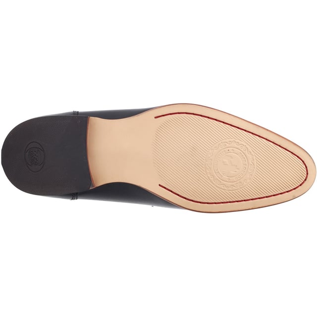Base London Russo Leather Men's Black Loafers A refined addition to any man's footlocker, the Russo buckle loafer oozes sophistication. Genuine leather uppers, cushioned Ortholite insole and a polished horsebit buckle make Russo a no-brainer for the season.