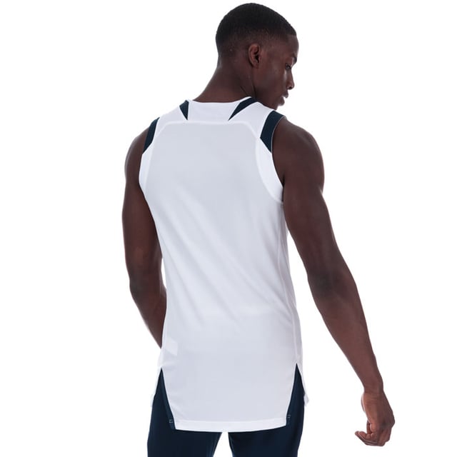 Mens adidas Crazy Explosive Jersey Vest Top in White – Crossover V-neck – Side split  drop tail hem – Badge with size and name tag to hem – Smooth trim to arm openings – Branding to chest – Shoulder to hem 31in approximately – 100% Polyester. Machine Washable – Ref: BQ9139 – Measurements are intended for guidance only