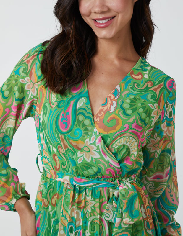Orni Fashion Multi Paisley Fit And Flred Gathered or Pleated Dress