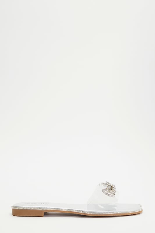 Quiz silver top diamante flat sandals