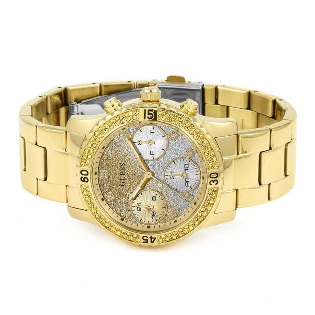 Specification Details Brand Guess Model W0774L5 Barcode Number N/A Gender Women's Case Diameter 38 mm Case Material Steel Case Colour Gold Dial Colour Two Tones Band Material Steel Band Colour Gold Movement Quartz Chronograph No Water Resistance 5 ATM