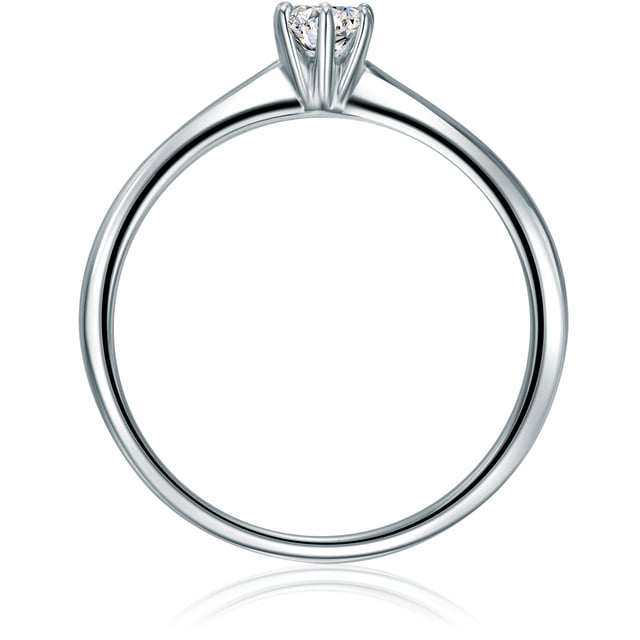 Hearts in the heart: This simple and exceptionally filigree engagement ring of the manufactory in 1934 optically relies on understatement and yet stands for great feelings. The narrow ring rail is decorated by a sparkling zirconia-solitary, very classic in a recording that makes the jewelry stone shine and at the same time offers a safe hold. Thanks to the brilliant cut with 57 facets, the zirconia looks deceptively similar to a real diamond - a wonderful engagement ring that accompanies her loved one for many years and wears both solo and cuts a good figure as a pretense ring.