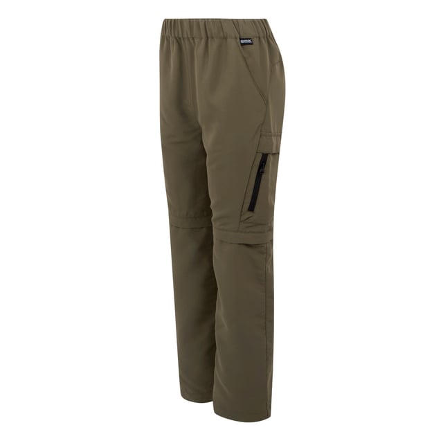Regatta Childrens/Kids Sorcer III Zip-Off Trousers (Treetop) 100% Polyester. Fabric: Woven. Design: Plain, Reflective Detail. 105gsm. Fabric Technology: Crease Resistant, Lightweight, Quick Dry. Zip-off Legs. Pockets: 2 Side Pockets, 2 Cargo Pockets, Zip, 1 Back Pocket. Waistline: Adjustable, Elasticated, Interior Stay Button. Sustainability: Made from Recycled Materials. Sun Rating: UPF 50+.