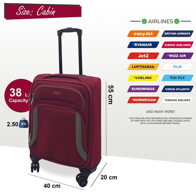 Embark on a Adventure with Our Exquisite 8-Wheel Luggage Set
AMAZING AIRLINE COMPATIBILITY: We understand that travellers may fly with many different airlines throughout their lifetime. That�s why we designed this cabin case so it is accepted on the vast majority of airlines throughout the UK, Europe & North America. Including easyJet, British Airways, Delta, Flybe, Lufthansa, Ryanair (Priority Boarding), Norwegian, Jet2, KLM, Virgin Atlantic and many more. (Please check with your airline before purchasing).

Key Features:

Eye-Catching Colours: Immerse yourself in the allure of paradise with a vibrant colour
Compact Cabin Size: Meets airline requirements for hassle-free boarding, featuring a roomy interior and maneuverable with a sturdy handle and 360-degree wheels.
Smooth 360 dual 8-wheel spinners for effortless mobility
Secure integrated 3-digit lock for enhanced security.
Constructed from ultra-strong Jacquard nylon 600D material for durability.
Self-locking telescopic handle and zip-around closure for easy use.
Indulge in the perfect blend of practicality and aesthetics with our Travel Collection - your passport to a seamless and stylish journey.
20 Inch Cabin Case - Size 55 x 40 x 20 cm Weight : 2.5Kg Capacity : 38 Litre
26 Inch Medium Case - Size 73 x 44 x 29 cm Weight : 3.3Kg Capacity : 95 Litre
29 Inch Large Case - Size 84 x 47 x 32 cm Weight : 4Kg Capacity : 127 Litre

Note: Please select preferred size. Sizes sold individually, not in sets.