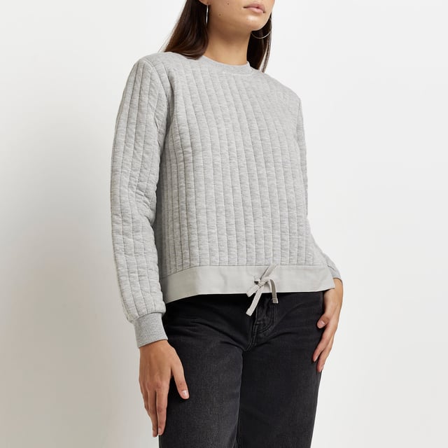 River Island Womens Sweatshirt Grey Quilted Long Sleeve