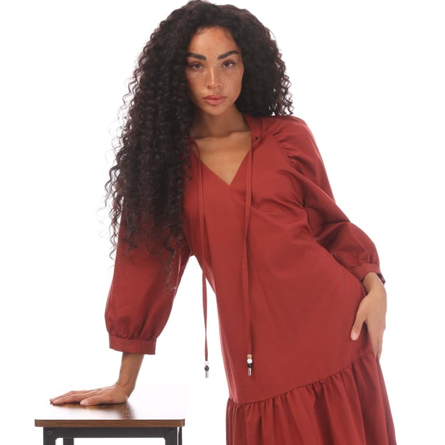 Womens BOSS Depera Dress in red.- V-neck.- 3-4 sleeves.- Cropped voluminous sleeves.- Button cuffs.- Intricate stitching details.- Unlined.- Relaxed fit.- Ref: 50469188606