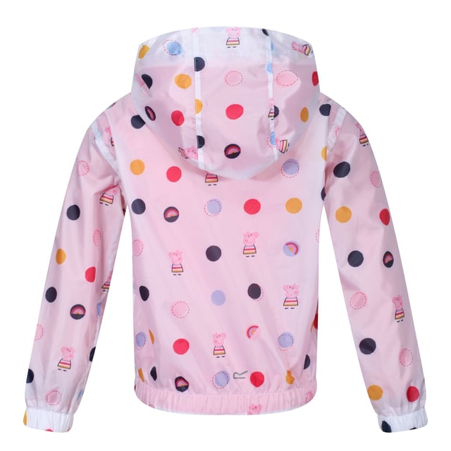 Material: 100% Polyester. Lining: Comfort, Mesh, Polyester, Taffeta. Fabric: Hydrafort. Design: Badge, Cartoon, Crest, Polka Dot. Trim: Reflective. All-Over Print, Lined, Printed Name label, Taped Seam. Fabric Technology: DWR Finish, Waterproof. Cuff: Elasticated. Neckline: Hooded. Sleeve-Type: Long-Sleeved. Hood Features: Elasticated, Grown On Hood. Length: Hip Length. Pockets: 2 Lower Pockets. Fastening: Zip. Hem: Elasticated. 100% Officially Licensed. Characters: Peppa Pig.