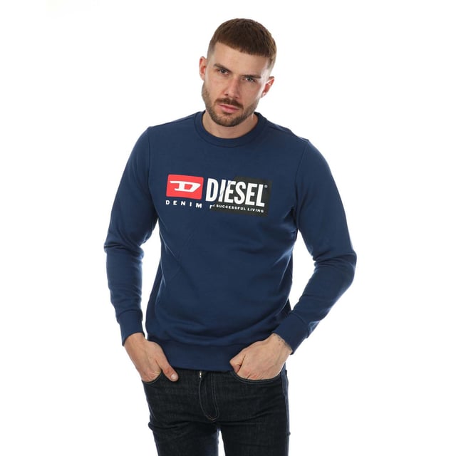 Heren Diesel S-Girk Cuty Felpa Crewneck Sweatshirt in marineblauw.- Geribde crewneck.- Lange mouwen.- Geribde boorden en zoom.- Merklogo.- Normale pasvorm. - 100% katoen. - Ref: A003490IAJH8MG