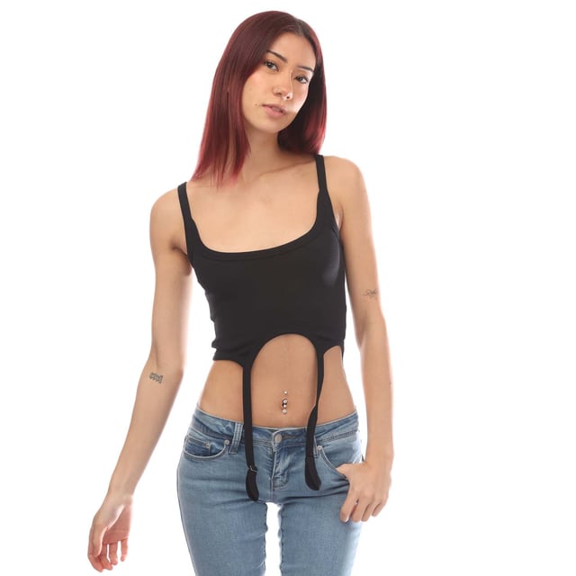 Womens Heron Preston Hooks Tank Top in black.- Strap detail at front.- Rib knit.- Orange logo patch at back.- Slim fit.- 95% Cotton  5% Elastane.- Ref: HWAC005F211000