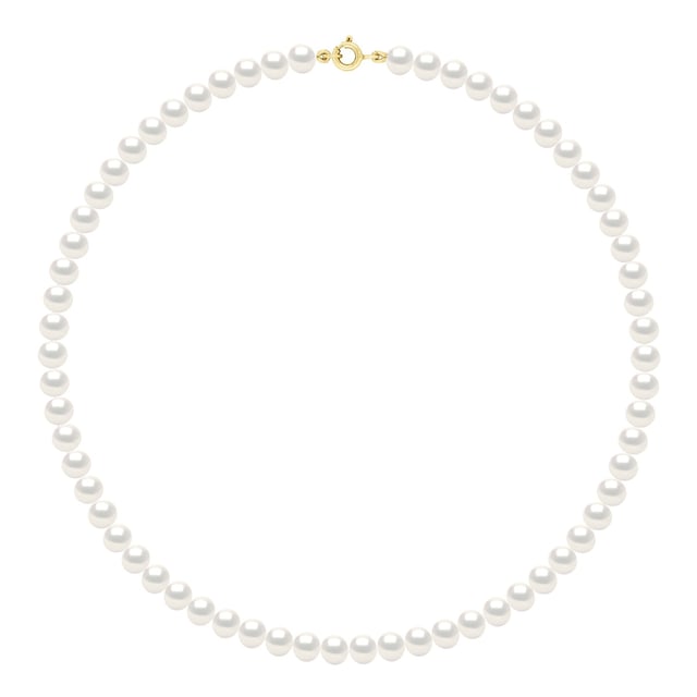 Necklace Gold - Row of Real Freshwater Pearls Semi Round 6 - 7 mm - COLOR NATURAL WHITE- Length 42 cm - Sea Ring Clasp White Gold 375 - Delivered with Certificate of Authenticity and International Guarantee - MANUFACTURED IN OUR FRENCH WORKSHOPS