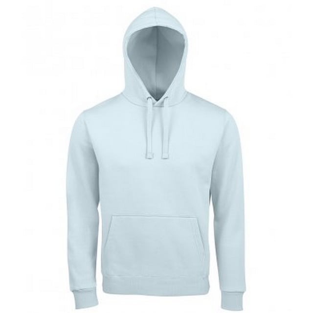 Material: 80% ringspun cotton & 20% polyester. Brushed back fleece. Drop shoulder style. Lined hood with self colour drawcord. Taped neck. Locker patch. 2x2 ribbed cuffs and hem. Front pouch pocket. Unbranded size label at neckline. Chest (in): XS(35/36), S(36/38), M(38/40), L(41/42), XL(43/44), XXL(45/47), 3XL(47/49), 4XL(50/52), 5XL(53/55).