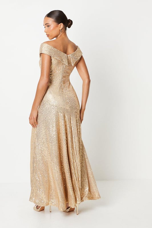 Petite Sequin Bardot Maxi Dress
