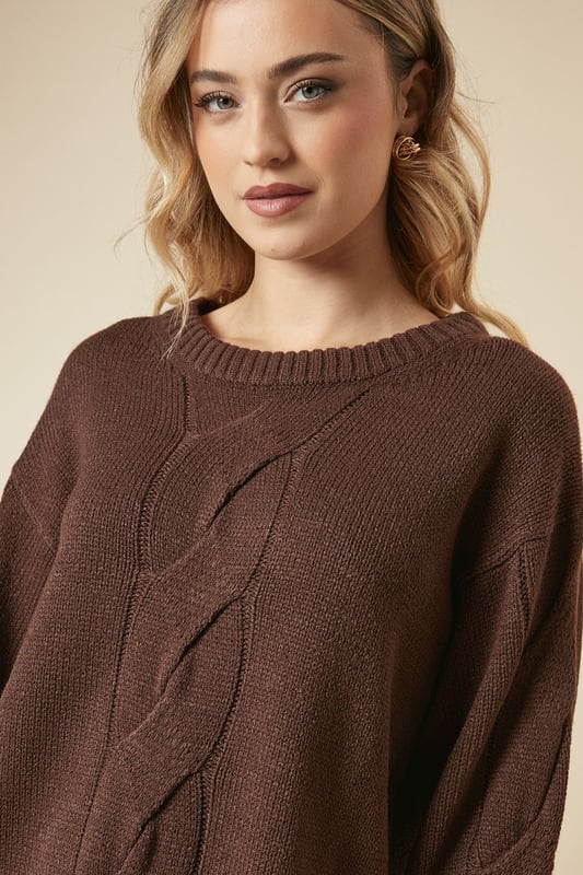 Centre Front Cable Design Crew Neck Jumper
