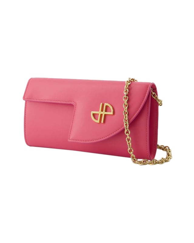 Shoulder strap : 58 cm. Worn crossbody - one shoulder chain. Material : smooth calfskin. Colours: PINK - PINK. Fit: true to size - Sizing: European. Closure : flap with magnetic clasp. Interior : One zipped pocket, one flat pocket. width: 40mm, length: 210mm, height: 110mm