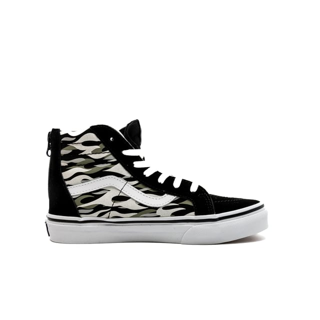 Farbe: Schwarz, Weiß, Grün FLAME CAMO BLACK/GREY Obermaterial: Leder, Stoff Innen: Stoff Sohle: Gummi Verschluss: Schnürsenkel Flammenmuster-Details Passform: Regular Anlass: Freizeit