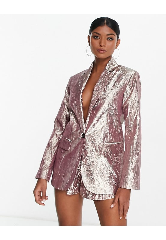 Jumpsuit Diagonal Collar Elegant Outfit Nipped Waist Trousers Metal Chain
