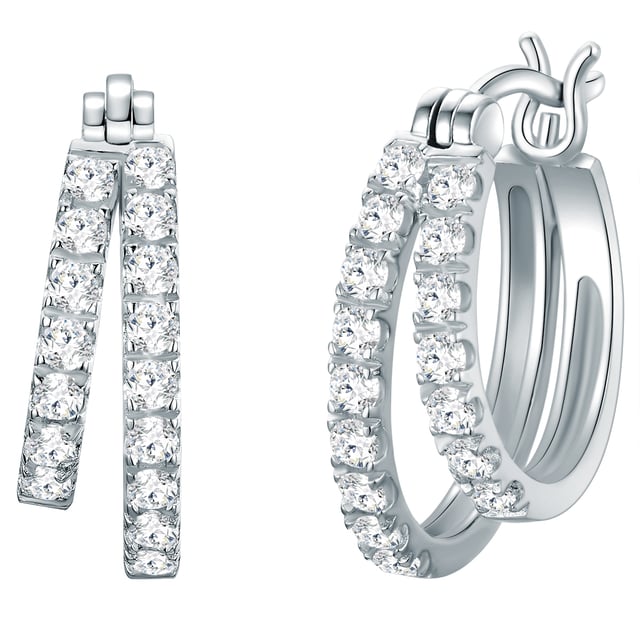 Sparkling earrings enrich every jewelry box - like these extraordinary creoles of the Trilani label. The design in a double-circuit shape is guaranteed to draw everyone's views on your earlobes! Made of 925 sterling silver and with rhodium, the earrings keep their noble silver gloss for a long time. The lush trim with precisely faceted zirconia crystals in the diamond cut ensures a beguiling glitter. The creoles harmonize with the office look as well as casual outfits in leisure time-a real every-day piece. The practical folding bracket simplifies putting on and off for the best comfort.