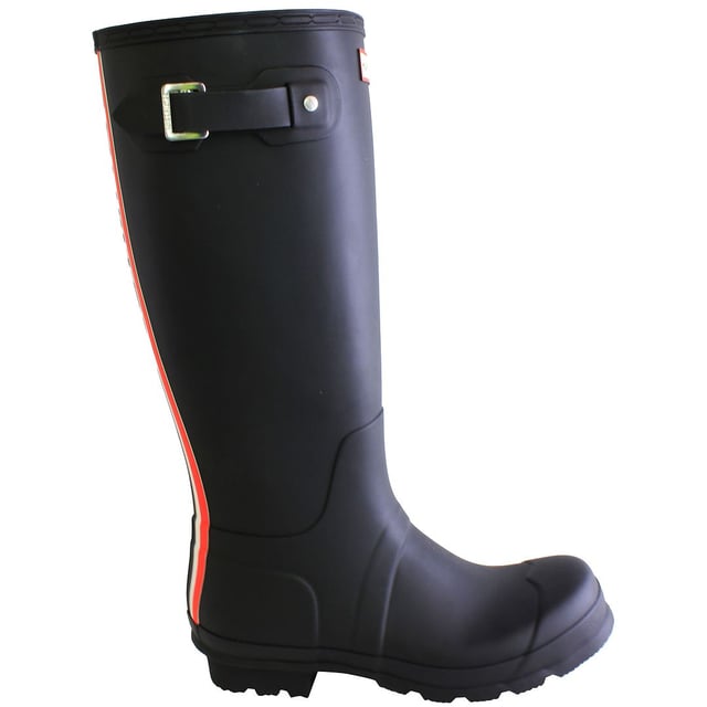Step into enduring style and unparalleled functionality with the Hunter Original Tall Men's Black Wellington Boots. These boots embody the iconic design and craftsmanship that define the Hunter brand, providing a sleek and versatile option for conquering rainy days and outdoor pursuits with confidence.

Key Features:

 Classic Tall Design:  The boots feature the timeless tall Wellington silhouette, providing ample coverage and protection against rain and mud. This classic design ensures a polished and sophisticated look suitable for various occasions.

 Durable Vulcanized Rubber:   Crafted from durable vulcanized natural rubber, these boots are built to last. The material not only offers exceptional waterproofing but also stands up to the rigors of everyday wear, making them a reliable choice for various activities.

 Waterproof Construction:   Designed to keep your feet dry in the wettest conditions, the boots boast a fully waterproof construction. Tackle rain-soaked streets or muddy terrains without compromising on style or comfort.

 Comfortable Lining:   The boots feature a comfortable textile lining that provides a smooth feel against the skin. The breathable lining enhances overall comfort, making these boots suitable for extended wear.

 Adjustable Strap:   The boots are equipped with an adjustable strap at the top, allowing for a customizable fit. This feature not only adds a touch of style but also ensures a secure and snug fit around the calf.

 Sturdy Traction Sole:   The treaded sole provides excellent traction on various surfaces, ensuring stability and preventing slips. Navigate slippery sidewalks or uneven terrains with confidence.

 Signature Hunter Branding:   Showcasing the iconic Hunter logo on the front, these boots reflect the brand's commitment to quality and authenticity. The black color adds a versatile and sophisticated touch, making them a wardrobe staple.

 Versatile Styling:   Whether paired with casual jeans or worn as a functional accessory with outdoor gear, these boots effortlessly transition from urban streets to countryside landscapes.

Elevate your wet-weather wardrobe with the Hunter Original Tall Men's Black Wellington Boots â€“ a fusion of enduring style and practical functionality for the contemporary man who seeks both performance and sophistication.