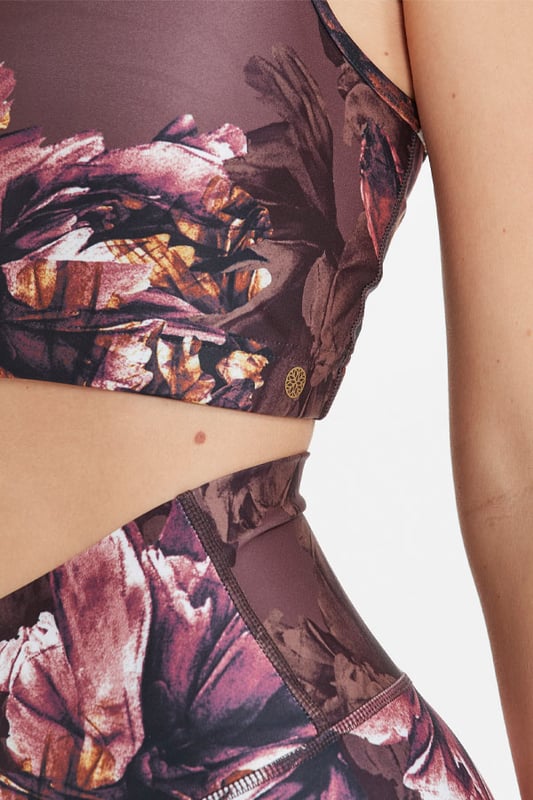 REASONS TO BUY:Â Almost too pretty to work out inGorgeous floral printHigh impact  high supportSexy racer backComfy sweat-wicking fabricMake a statement with the matching leggings