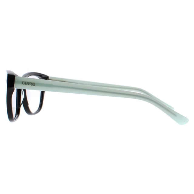 Guess Square Womens Black Blue GU2452  Glasses are crafted from high-quality acetate, which is both lightweight and durable. The temples are adorned with the Guess logo, adding an extra touch of elegance to the design.