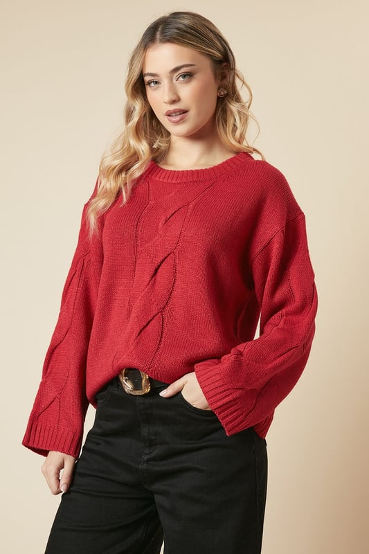 Centre Front Cable Design Crew Neck Jumper