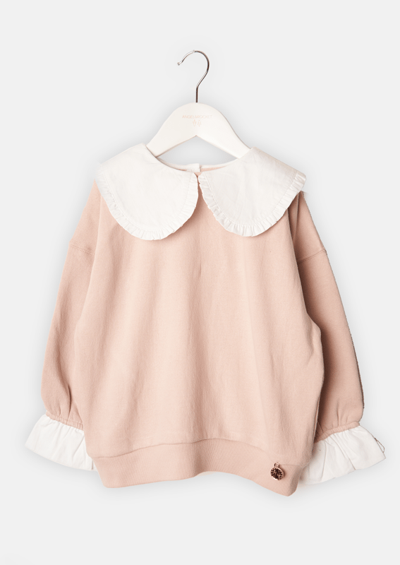 How adorable is this collar detail sweatshirt in soft putty pink? Wear with jeans. jeggings or our sequin skirt - utterly versatile and totally scrumptious . Pink. About me: 100% Cotton. Look after me: Think planet. wash at 30c.