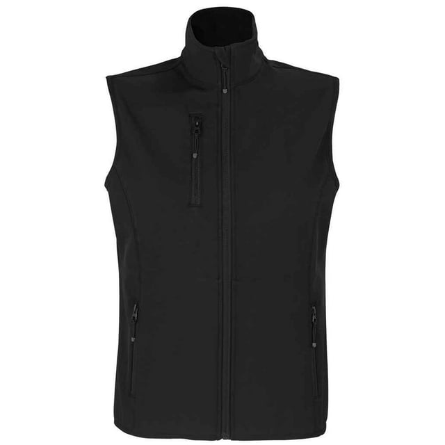 Outer Materials: 94% Recycled Polyester, 6% Elastane. Lining: Fleece, Polyester. Fabric: Softshell. Design: Plain. Fabric Technology: Breathable, Waterproof, Windproof. Bound Armholes, Chin Guard, Elasticated Arm Holes, Inner Zip Guard, Tearaway Label, Three Layers. Sleeve-Type: Sleeveless. Neckline: Standing Collar. Pockets: 1 Chest Pocket, 2 Lower Pockets, Zip. Fastening: Full Zip. Hem: Bound, Elasticated. Sustainability: Amfori, BSCI, Fair Wear Approved, GRS Certified, Oeko-Tex Standard 100 Certified, PETA-Approved Vegan, REACH.