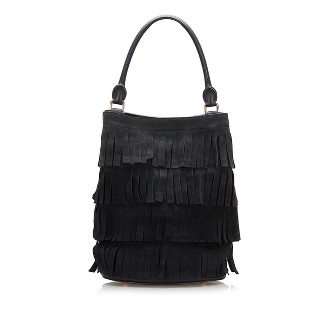 Vintage Burberry Suede Fringe Bucket Bag Black