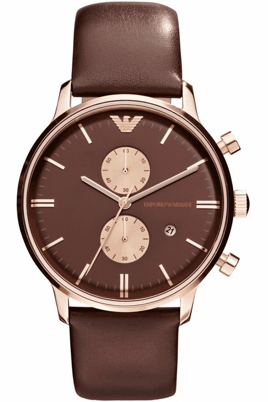 Emporio Armani AR0387 - Herrenuhr Quarz aus Edelstahl• Material: Edelstahl• Glas: Mineral• Armband: Leder• Farbe: Gold• Wasserbeständigkeit: 50 m (5 ATM)• Gehäusegröße: 42 mm