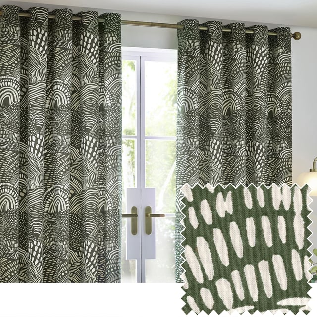 Blending modern neutrals with nature-inspired tones to create an inspiring collection of prints that stand the test of time. Create impact with simple but stylish prints. Nola is a new modern classic. Featuring a unique geometric design inspired by minimalist and abstract art, these printed eyelet curtains are woven using 100% cotton half-panama fabrics and are complete with room-darkening qualities, making them suitable for every type of home.