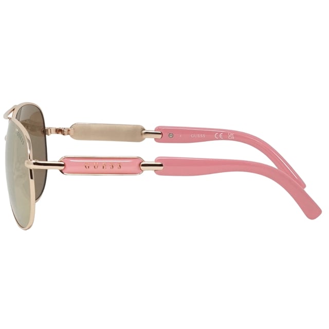 Guess GF7295 28F Rose Gold Sunglasses. A touch of fun for your summer days, but nothing too out of the ordinary for a Guess collectible. Guess Rose Gold Sunglass perfect for the summer.. Nose Bridge Width = 14mm, Lens Width = 60mm, Arm Length = 135mm. Branded Sunglasses Case and Cleaning Cloth Included. 100% Protection Against UVA & UVB Sunlight and Conform to British Standard EN 1836:2005, Sunglasses, Sunglasses Case, Cleaning Cloth and Care Instructions all Included. Guess GF7295 28F Rose Gold Sunglass