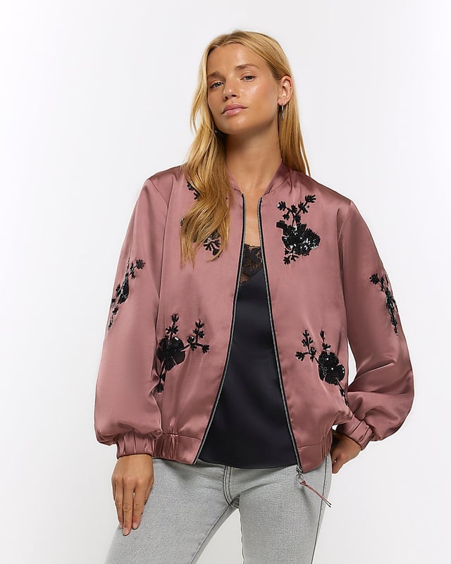 Bomber Jacket Silk Pink Jacket Vintage Silk Bomber Jacket In