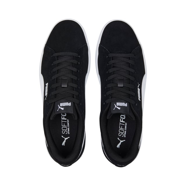 PRODUCT STORY: The tennis-inspired Smash is back and better than ever, featuring its classic silhouette, with long, clean lines, and an updated padded collar and sockliner. FEATURES & BENEFITS: LWG: The leather sourced in this product comes from environmentally responsible leather manufacturing and is audited and certified via the Leather Working Group protocol; SOFTFOAM+: Step-in comfort sockliner designed to provide soft cushioning thanks to its extra thick heel.DETAILS: Suede upper; Updated eyestay design; Stitched-through and padded collar; Lace closure for a snug fit; PUMA No. 1 Logo on tongue; PUMA No. 2 Logo on quarter; PUMA Formstrip on medial and lateral sides; PUMA Cat Logo on heel; Lining: Textile; Outsole: Rubber; Upper: Leather; Sockliner: Textile.