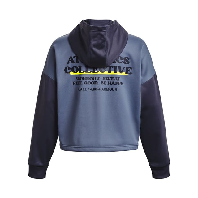 Armour Fleece® is light  breathable & stretchy for warmth that still lets you move- Soft inner layer traps heat to keep you warm & comfortable- Front kangaroo pocket- Drop hem shoulder
