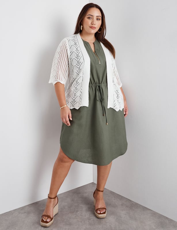 Womens Beme Elbow Sleeve Scalloped Hem Bolero Top - Plus Size