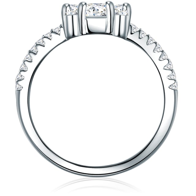Are you looking for a special engagement ring? With this ring of the 1934 label, your loved one cannot resist! The glittering angular ensemble is sophisticated from different sizes of zirconia crystals in emerald and brilliant cut- an eye-catcher on the narrow, half-filled ring rail in memoire style. A rhodium line reliably protects the ring rail and versions made of high -gloss polished 925 silver. A stylish accessory that interprets the trendy geolook glamorous and remains a favorite even after the wedding!