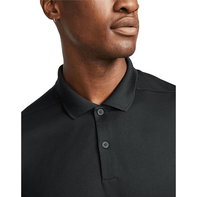 Nike Mens Victory Dri-FIT Polo Shirt (Black) 100% Recycled Polyester. Design: Logo. Neckline: Ribbed, Turn Down Collar. Hem: Ribbed. Sleeve-Type: Short-Sleeved. Fabric Technology: Breathable, Dri-FIT, Moisture Wicking. Forward Shoulder Seams.