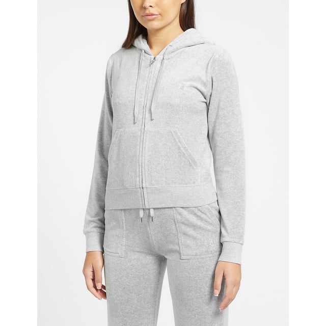 Founded in 1997  Juicy Couture are best known for their iconic track suits that were popularised in the early 2000's worn many celebrities such as Paris Hilton. The brand has made a comeback and is better than ever with more iconic styles to add to their ever growing loungewear collections. The brand presents to you this Robertson Hoodie which arrives in a grey colourway  the perfect addition to add to your luxury loungewear collection. Details: grey colourway  draw tie hood  fleece construction  ribbed cuffs and waistband  full zip fastening  split kangaroo pocket  tonal stitching  regular fit and branding to the chest to complete. For matching pants  search 504948