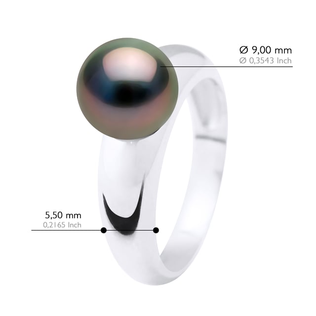 Ring Bulk - Äkta odlade TAHITI-pärlor runda 9-10 mm - Silver 925 Rhodiumpläterad - tillgänglig Storlek jämna nummer från 48 till 62 - Levereras i låda och med sitt äkthetscertifikat och internationella garanti - MADE IN FRANCE