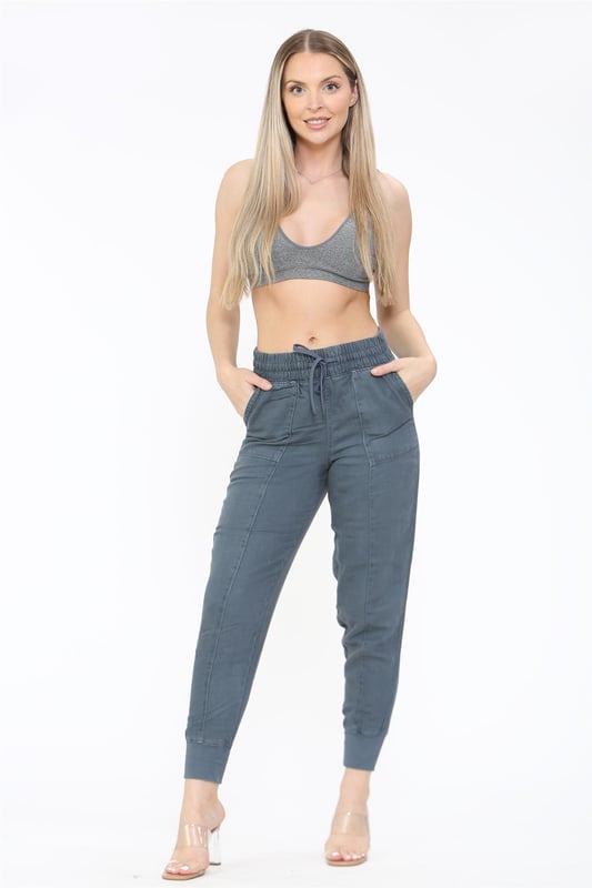 EX M S Womens Linen Cuffed Trousers Airforce Blue