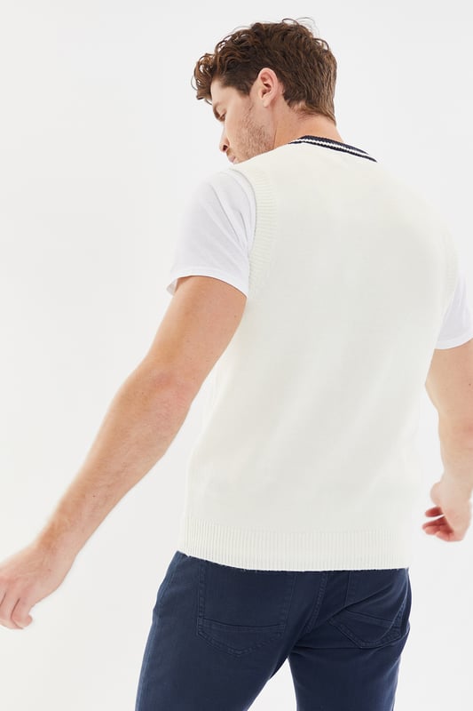 White 'Baron' V Neck Knitted Vest