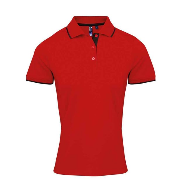 100% Polyester. Gewebetechnik: Feuchtigkeitsabweisend. Gewebe: Piqué. Design: Kontrast Detail. Zum Überziehen. Knopfleiste mit drei Knöpfen, Abnäher an Rücken, Brustabnäher, Kontrast-Nackenband, Pflegeleicht, Innere Knopfleiste, Selbstgefärbte Knöpfe, Seitliche Panele, Seitliche Schlitze. GSM (Gramm pro Quadratmeter): 155. Nachhaltigkeit: REACH, Sedex, WRAP Zertifikat. gerippt, Spitzkragen, Schaftrand zum Umklappen. Bündchen: gerippt, Mit kontrastfarbenen Streifen. Kurzärmlig.