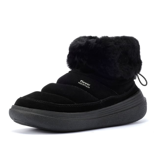 Suede ankle boot featuring cozy shearling lining, leather insole, and durable rubber sole with contrast tread for added grip.