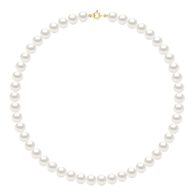 Necklace Gold - Row of Real Freshwater Pearls Semi Round 8 - 9 mm - COLOR NATURAL WHITE - Length 42 cm - Spring Clasp Ergonomic Yellow Gold - Delivered with Certificate of Authenticity and International Guarantee - MANUFACTURED IN OUR FRENCH WORKSHOPS