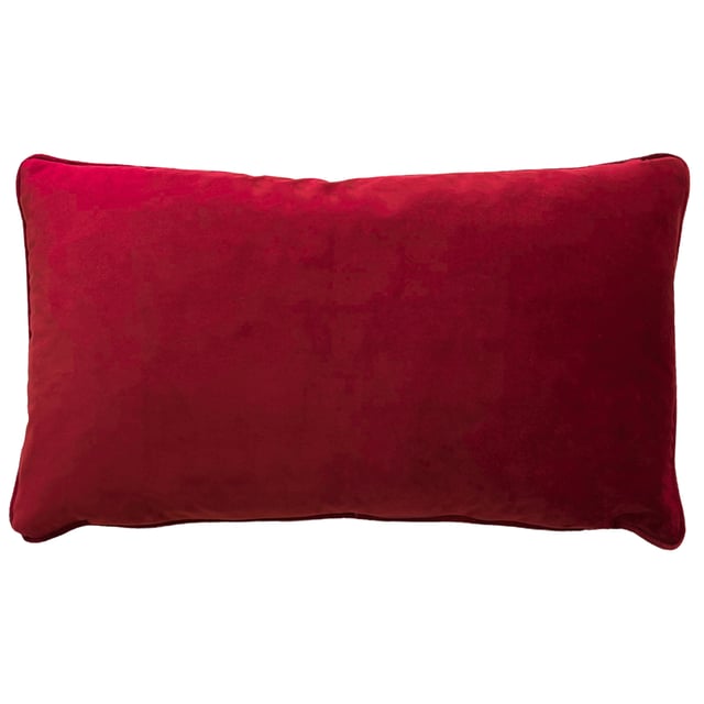 An adorable cushion featuring three posing winter hares among winter foliage and a toadstool, set on a fresh white background. The hand painted watercolour design is printed on polylinen fabric, with a plush plain red velvet reverse, contrasting piped trim and zip fastening. Ideal for bringing a touch of nature to your home.
