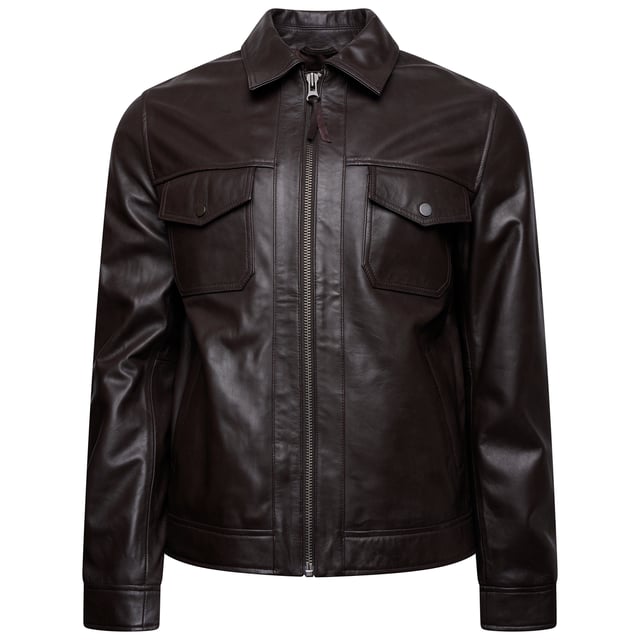 Introducing the Barneys Originals Brown Leather Harrington jacket - a timeless piece crafted for the modern adventurer. With its rich brown hue and classic Harrington silhouette, this jacket exudes rugged sophistication. Perfect for any occasion, whether you're exploring the city streets or unwinding in the countryside, it's the epitome of versatile style and enduring quality.